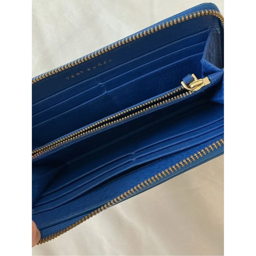 Tory Burch Cobalt Blue Zip-Around Wallet with Gold Logo